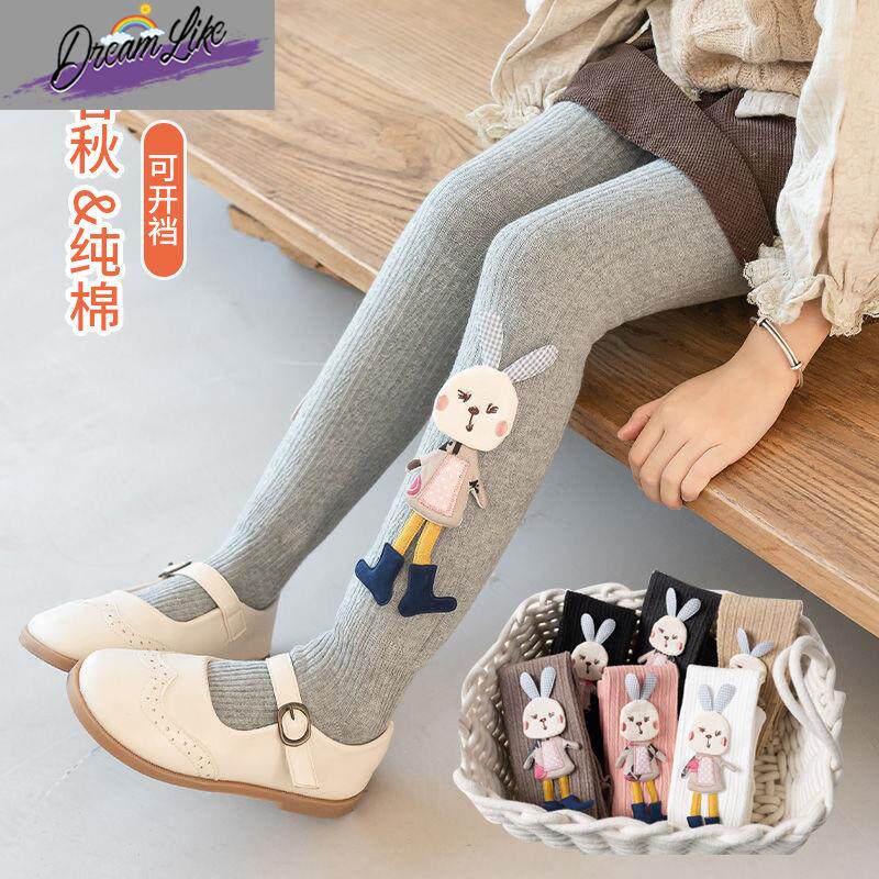 Girl Beats Bottom Pants Spring Autumn Thin style Children's all-in-one suede Cartoon Rabbit Conjoined Socks with baby Even pants Sox-Taobao