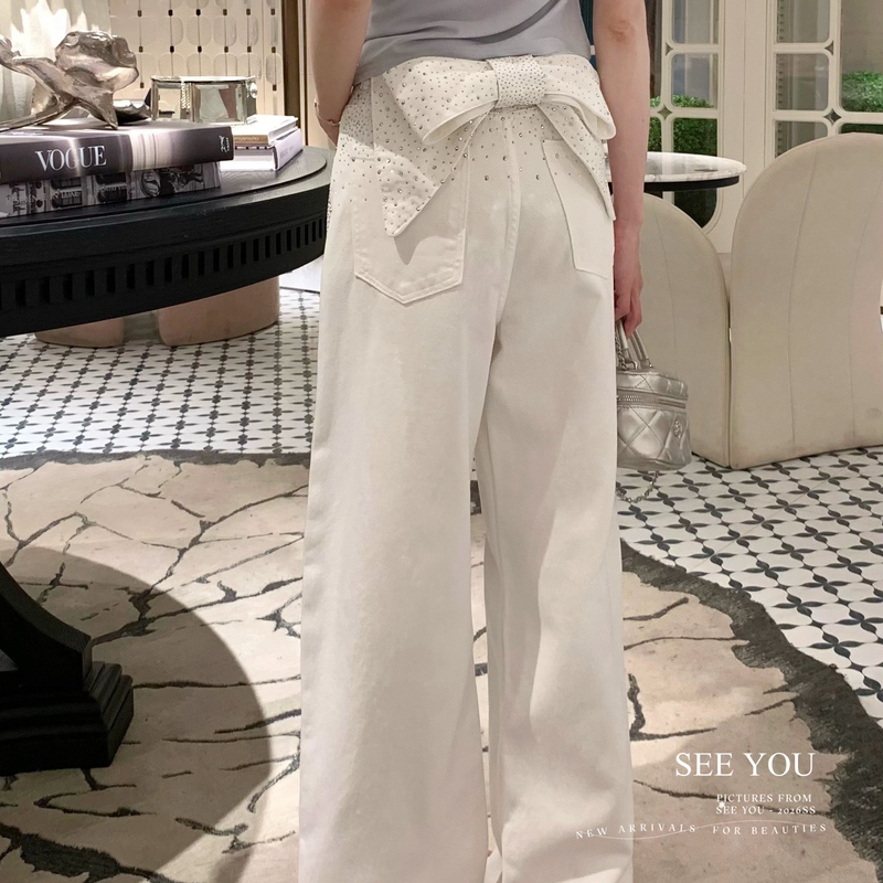 See You - Rhinestone Bow Decorated Loose Straight-Leg Jeans (with Detachable Bow) 1090591