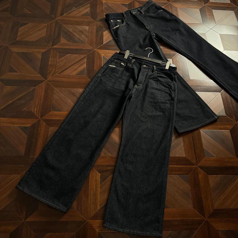 Hand-Sewn 13.5 oz Raw Denim A-Line Straight Silhouette Solid Color Jeans, Unique Denim Item