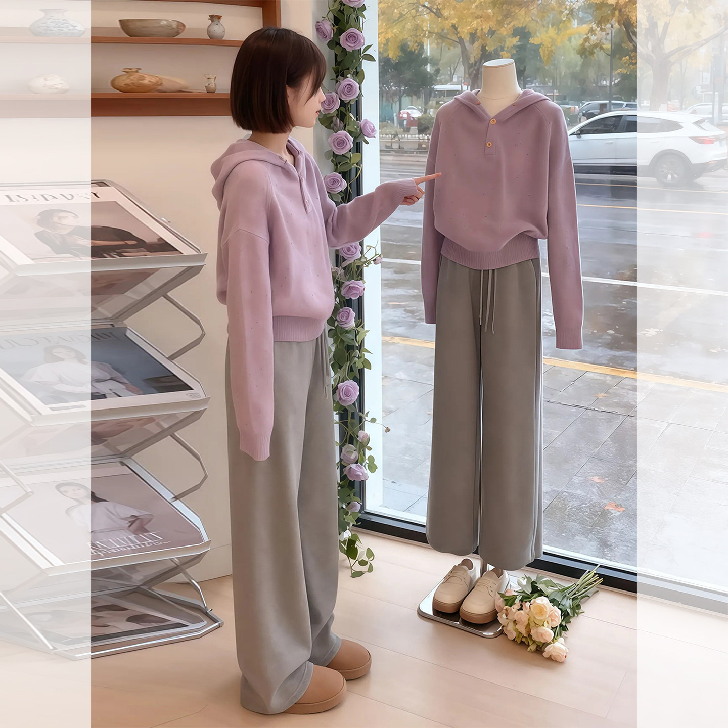 Осенняя гигантская красивая одежда ootd из двух предметов в корейском стиле, новинка 2025 года, осенне-зимний костюм-свитер высокого класса