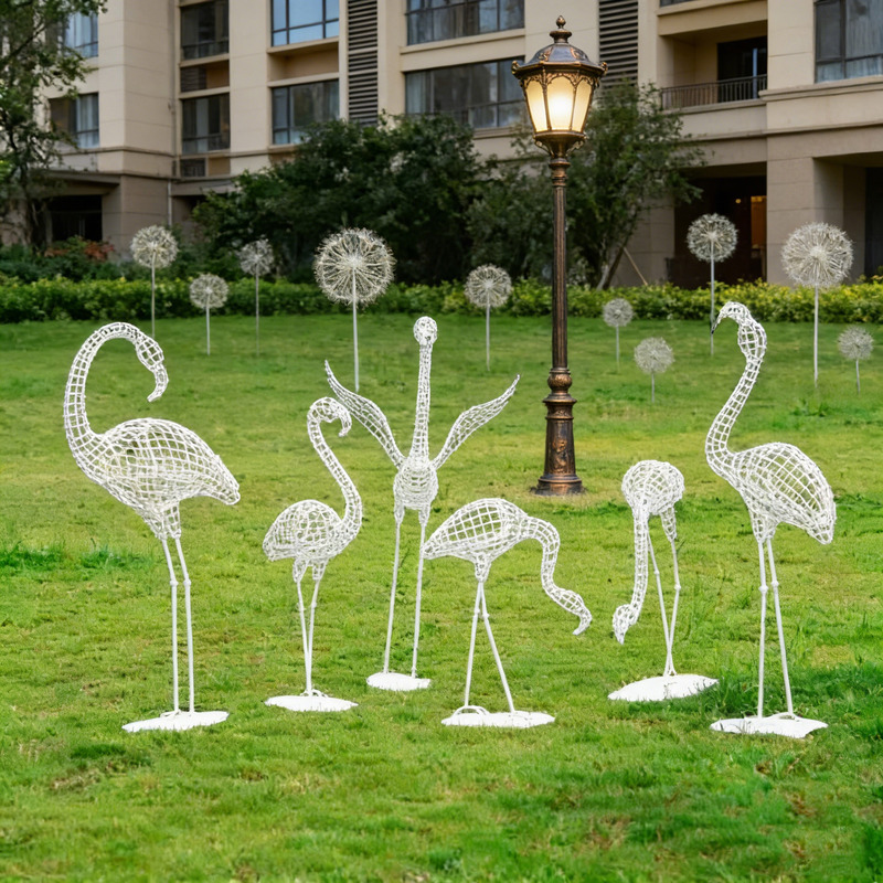 Outdoor Stainless Steel Hollow Flamingo Sculpture for Sales Office, Park, Landscape, Lawn, Glowing Animal Decorative Ornament Outdoor Stainless Steel Hollow Flamingo Sculpture for Sales Office, Park, Landscape, Lawn, Glowing Animal Decorative Ornament