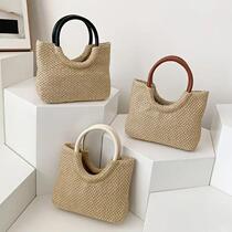 Summer Straw Top Handle Bag Beach Totes Woven Shopping Bag 2