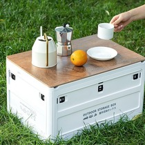 Outdoor camping five-open folding storage box wooden cover car trunk picnic organizer storage box storage box