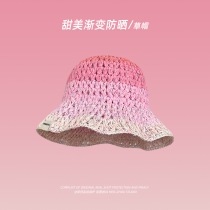 2024 New Dopamine Gradient Straw Hat Womens Summer Travel and Vacation Big Brim Sun Protection Hat Straw Fisherman Hat