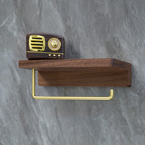 Simple Nordic style black walnut wood roll paper holder bathroom paper towel holder no punching wall hanging toilet paper storage rack