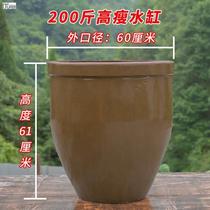Old-fashioned large water tank household water storage clay pottery large mouth ceramic urn with lid courtyard outdoor rural landscaping small water tank