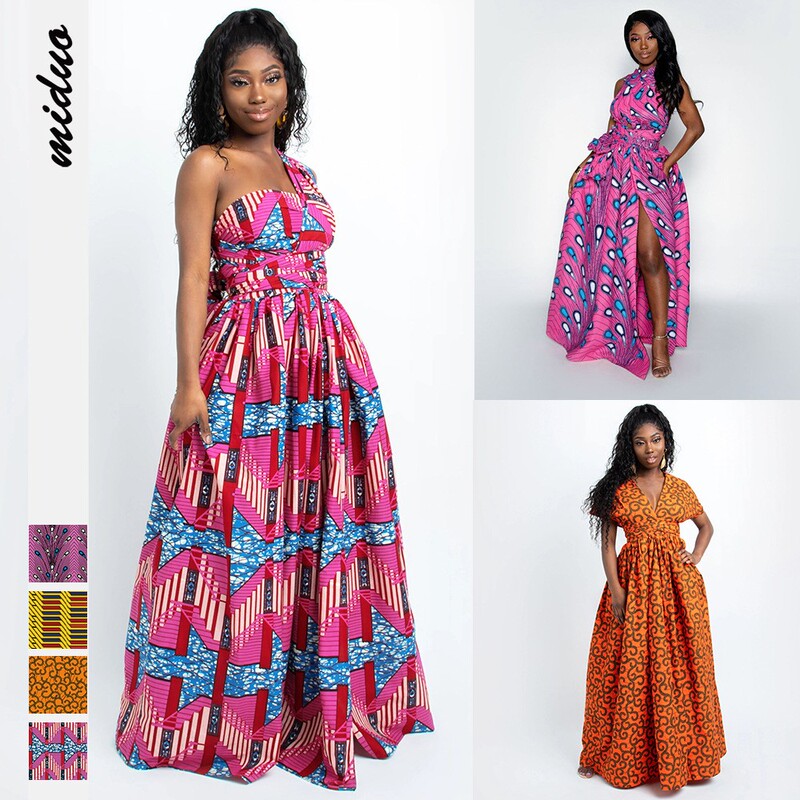 African Dress Skirt Women's African Sexy Multi-Wear Slit Dress DIY Long Skirt with Large Hem