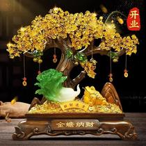 High-end fortune-bringing golden toad jade cabbage and money tree ornaments Chinese craftsmanship high-end living room wine cabinet decoration front desk opening