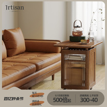 Jianjiang Nordic solid wood coffee table living room household small apartment modern simple ash walnut color movable tea table