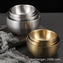 Korean double-layer insulated 304 stainless steel rice bowl commercial golden kimchi bowl for children to eat and drink soup