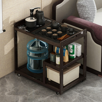 Mobile tea table small tea table balcony household wheeled tea cart Kung Fu coffee table solid wood tea cabinet tea set and water boiler