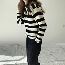 Jiazhi Autumn and Winter inner striped sweater new slim lapel sweater casual polo collar pullover B6723