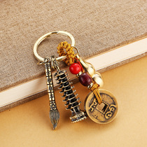 Carefully selected new gold list title brass pendant old Wenchang Tower student keychain hollow gourd with sand delivery