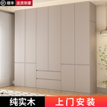 Pure solid wood wardrobe bedroom home combination cabinet simple one door to top large wardrobe rental 2024