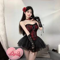 Pikeme palace style fishbone bra gathered waist slimming sexy hot girl nightclub fluffy short skirt beauty rubs the edge