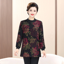 Fat mother plus velvet belly-covering special bottoming shirt for middle-aged and elderly women plus size plus size autumn and winter clothing thickened long-sleeved top