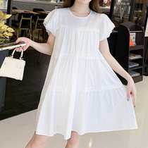 Fat girl skirt plus fat and loose white princess skirt junior high school and high school student summer dress fat girl dress