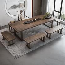 Xinjiang new Chinese style solid wood tea table for home living room Zen modern simple tea table office balcony tea making