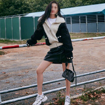 Yang Mis same style lapel contrasting color knitted jacket for women 2020 autumn and winter new thickened crochet loose top trendy for outer wear