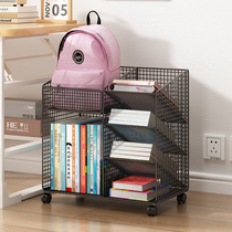 Mobile bookshelf storage rack floor-standing table side wheeled trolley student book storage rack school bag placement Jianzhizhang