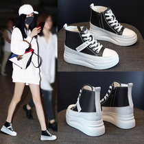 Inner height-increasing white shoes for women thick soles of cowhide 2024 autumn and winter new model platform soles high tops niche design for small people