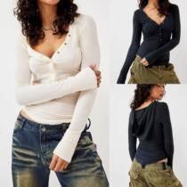 2023 Single breasted hooded T-shirt Slim Fit Short Top