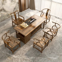 Tea table and chair combination for making tea household solid wood office new Chinese style Kung Fu tea table large board simple modern walnut