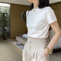 Fat mm right shoulder short-sleeved T-shirt for women 2024 new summer loose slimming plus size womens pure cotton white top trendy