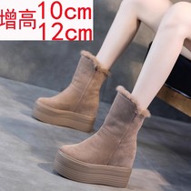 New snow boots for women with increased height super thick soles 12 cm small womens winter boots furry warm cotton shoes Martin