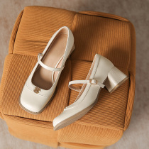 Mary Jane 2024 Spring New Womens Shoes Metal Thick Heel Round Toe One-Buckle British Style Daily Fashion Shoes