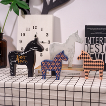 Nordic style bedroom living room entrance TV wine cabinet decoration ornaments creative small wooden horse home desktop furnishings