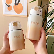Original design gradient simple thermos cup for women 304 stainless steel 2024 new high-looking ins cute straw cup