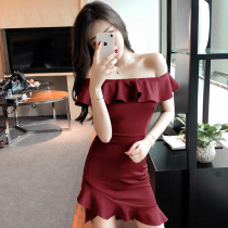 Ruffled sexy plus-size transvestite dress one-shoulder short-sleeved cd womens cross-dressing slimming little black dress for men