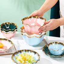 Nordic light luxury ceramic gold-rimmed tableware creative vegetable salad bowl fruit plate household Internet celebrity thousand fruit bowl dessert bowl
