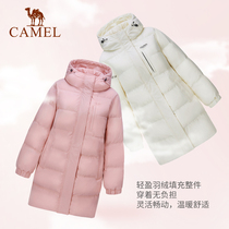 Camel Outdoor Mid-Length Down Jacket Womens Autumn and Winter New Hooded Couples Plush Fashion Warm Jacket Mens*