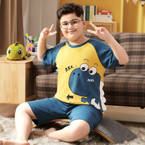 Fat childrens clothing childrens pajamas pure cotton short-sleeved little boys plus weight medium and large childrens air-conditioned home clothes thin summer