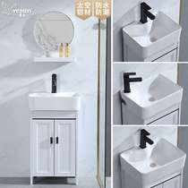 Small apartment wash basin cabinet combination balcony integrated ultra-narrow long column wash basin ceramic basin small basin