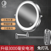 Xinjiang bathroom makeup mirror wall-mounted telescopic punch-free mirror bathroom hotel double-sided with light led folding