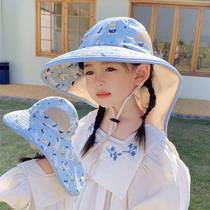 Childrens sun hat summer large brim boys and girls fisherman hat shawl sun hat anti-UV beach sun hat