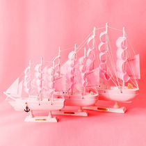 M1611 Creative girly heart pink series 20CM solid wood sailboat dreamy Mediterranean ornaments wooden crafts