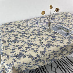 Korean Style Retro Blue Floral Tablecloth Ins Style Niche Rose Picnic Cloth Photo Background Cloth Cotton and Linen Coffee Table Cloth