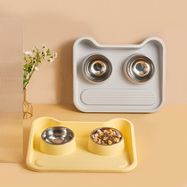 New pet double bowl cat bowl stainless steel dog bowl leak-proof cat drinking water feeding basin dog food supplies