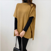 Knitted Vest Womens Autumn and Winter Korean Style Layered Loose Large Size Shawl Lazy Style Slit Pullover Woolen Vest