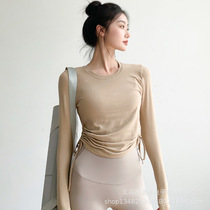 Sports long-sleeved tops for women 2024 autumn new adjustable drawstring T-shirt breathable training running fitness clothes
