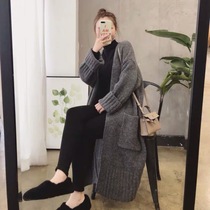 Internet celebrity sweater jacket for women in autumn and winter new style lazy loose versatile western style solid color mid-length thickened knitted cardigan