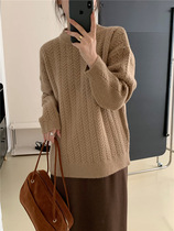 Gold medal Japanese twist thickened round neck sweater 2024 autumn lazy style Korean style casual versatile design knitted