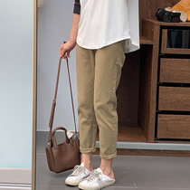 Fat sister washed cotton high elastic straight casual pants spring new large size womens loose slimming American womens cigarette pants