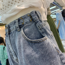 Plus size fat girl high-waisted denim shorts for women in spring and summer thin loose slimming A-line curled wide-legged mid-length pants