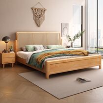 Retro rattan solid wood bed double 1 8x2 meter suspended bed American modern simple bed and breakfast 1 5 meter single bed