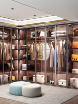 1VPK whole house environmentally friendly glass door wardrobe modern simple master bedroom home cloakroom corner metal large wardrobe